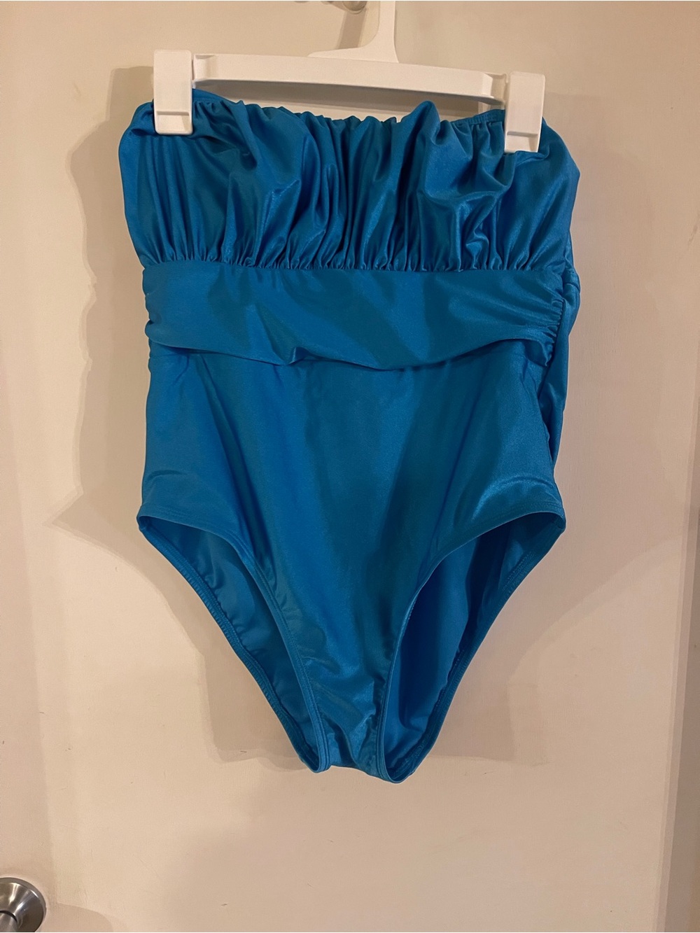 Time and Tru Bright Royal Blue Strapless Ruched One-Piece Swimsuit